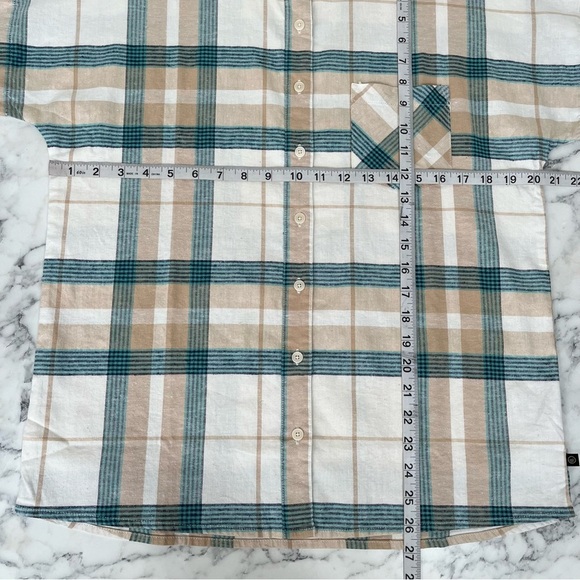 United by Blue Landmark Button Down Shirt Hemp Organic Cotton Blue Tan Plaid SM - Picture 7 of 9